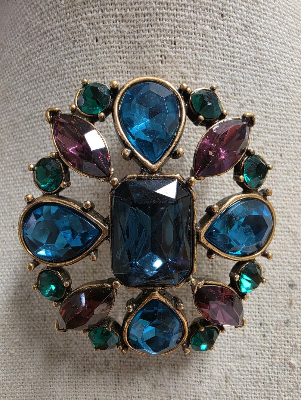 Chico's Peacock Blue Emerald Green Deep Purple Statement Brooch